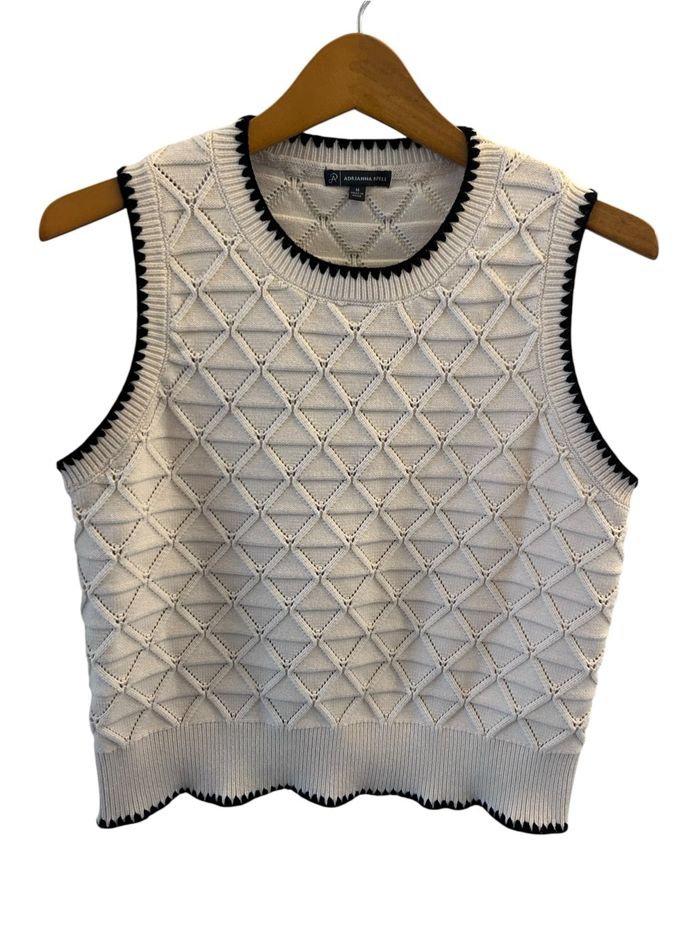 Adrianna Papell Cream Knit Sleeveless Crew Neck Diamond Sweater Vest M
